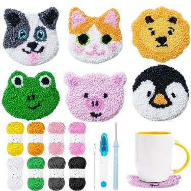 Imagem de WovWeave 6 Set Animal Punch Needle Coasters Kit with Pattern, Yarn, Adhesive Felts, Hand Tools, Plastic Embroidery Hoop and Instruction Rug Punch Decoration DIY Art Crafts Kit for Adult Beginner