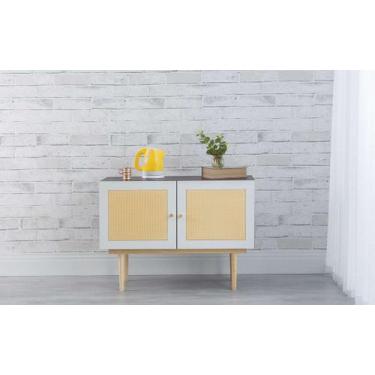 Imagem de Balcão Buffet Pés Palito Madeira Pequeno 2 Portas Mdf E Palhinha Estil