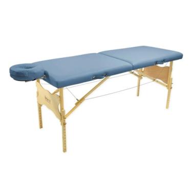 Imagem de Maca Profissional Portátil Antares Legno – 65 cm de largura, Altura Regulável, Capacidade para Até 300kg (Azul Claro)