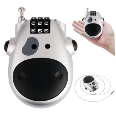 Imagem de Trava de cabo retrátil, antifurto, telescópica, trava de cabo retrátil, com combinação de 3 dígitos, cadeado de segurança com senha para bagagem, prata, cadeado retrátil