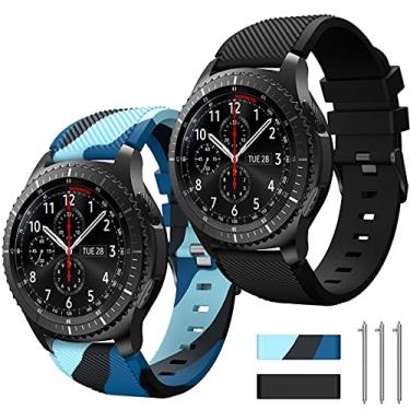 Imagem de TOOLAIK Pulseira compatível com Samsung Galaxy Watch 3 45 mm/Galaxy Watch 46 mm Bands/Gear S3 Frontier/Clássico, pulseira de relógio inteligente de 22 mm, pulseiras casuais de silicone para mulheres e homens (preto/azul marinho)