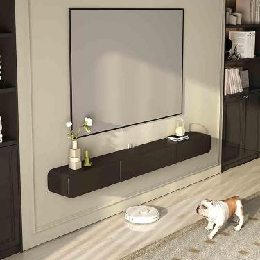 Imagem de Suporte De Tv Flutuante Wjx Armários De Armazenamento De Madeira Console De Mídia Com Gavetas Centro De Entretenimento Armário De Tv Com Porta De Aba Inferior Suporte D, Black, 120x24x20cm