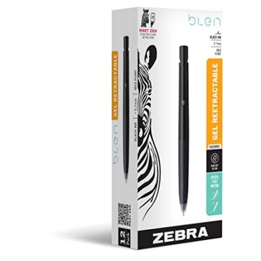 Imagem de Zebra Pen Caneta de gel retrátil bLen, cano preto, ponta média, 0,7 mm, tinta preta, (41410) - (caixa com 6 pacotes, 72 unidades no total)