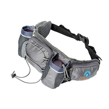 Imagem de ExtremeMist Pochete removível de hidratação – suporte para garrafa de água | Cinto com 2 suportes de garrafa | Bolsos de armazenamento com zíper | Perfeito para escalada, corrida, ciclismo, corrida, caminhada (cinza, grande)