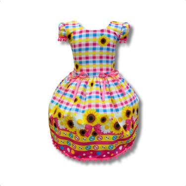 Imagem de Vestido Infantil Temático Junina Xadrez C/ Girassol Caipira - Pequenos