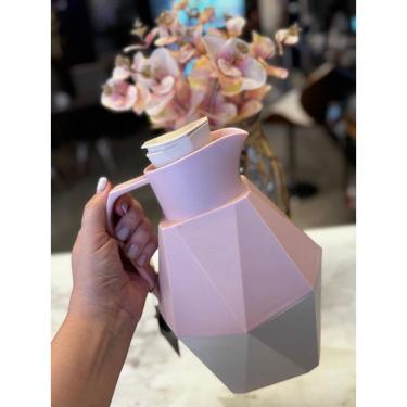 Imagem de Garrafa Térmica Diamante Rosa Suave e Branca Linha Premium 1L