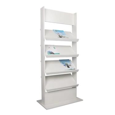 Imagem de Porta-jornais de chão Rack de informações para revistas, rack de chão vertical, folheto, jornal e revista, 4 camadas, clássico, madeira, expositor de jornal Porta-revistas de chão(Branco)