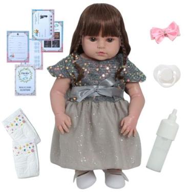 Imagem de Bebê Boneca Reborn Corpo de Vinil Com Vestido Kit Acessórios - Cegonha