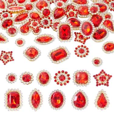 Imagem de Spritewelry 100 peças de strass plano gota redonda estrela costurada em strass pedras de cristal vermelho botões de strass com garra dourada para joias, artesanato, roupas, vestido, artesanato DIY