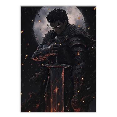 Imagem de Placa Decorativa Anime Guerreiro Sombrio Espada Decoração Poster Quarto Sala