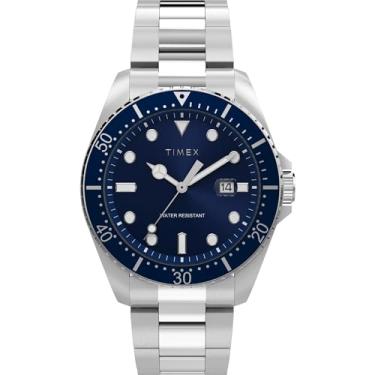 Imagem de Timex Relógio masculino de 42 mm, pulseira prateada e mostrador azul, caixa prateada, Prata