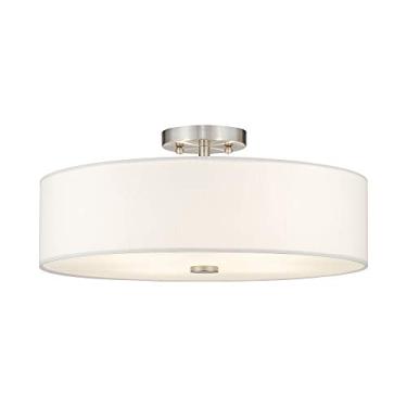 Imagem de Livex Lighting 51055-91 Meridian Collection Luminária de teto com 4 luzes semi embutidas com persiana de tambor de tecido off-white, níquel escovado