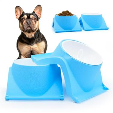 Imagem de Comedouro Bebedouro Pote Ração Água Elevado Tigela Alto Pote Comida Cachorro Gato Bem Estar Pet Conforto Alimentação (Azul)