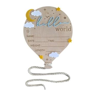 Imagem de Luwecf Placa de anúncio de recém-nascido, placa de estatísticas de nascimento de bebê, de madeira gravada, placas com nomes de bebês, Azul