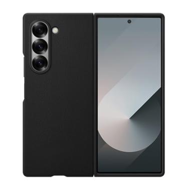 Imagem de HAO RIYLN Capa de couro para Samsung Galaxy Z Fold6, capa ultrafina com textura de lichia com proteção de lente vintage business à prova de choque, preta, Z DOBRAD6