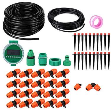 Imagem de Irrigação Kit do controlador de timer de irrigação Irrigação automática de gotejamento para plantas de jardim PVC Polisformaldeído Material 20m Mangueira