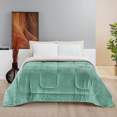 Imagem de Manta Cobertor Tamanho King Soft Tecido Macio Coberdrom Dupla Face para Inverno com Sherpa (Verde)