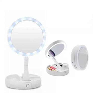Imagem de Espelho Mesa Dupla Face Luz Led Com Aumento 10X Maquiagem Redondo C/ Plug Usb