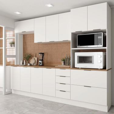 Imagem de Cozinha Modulada 5 Peças Com Tampo 2 Aéreos E 2 Balcões 1 Torre Quente Ipanema Cabecasa Madeiramadei Branco