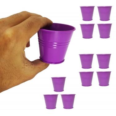 Imagem de Balde Cachepot De Metal P/ Mesa Festa Mini Roxo Kit C/12