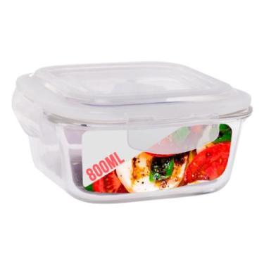 Imagem de Pote Vidro 800ml Quadrado Marmita Tampa Hermético Não Vaza - QUALITY H