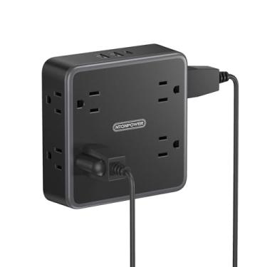 Imagem de NTONPOWER Extensor De Tomada Parede Com Vários Plugues E Portas Usb (1 C), Protetor Contra Surtos 1800 Joules, Divisor 3 Lados Amplo Espaçamento Para Casa, Itens Essenciais Dormitório (Preto)