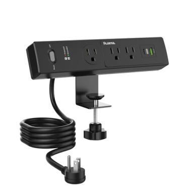 Imagem de PLUGTUL Filtro De Linha Com Braçadeira Mesa 4,5 M, Tomada 3 Tomadas, Carregamento Rápido 20 W, Plugue Plano, Calibre 14, Protetor Contra Surtos 980 J, Usb C Preto, Compatível Borda 4,3 Cm