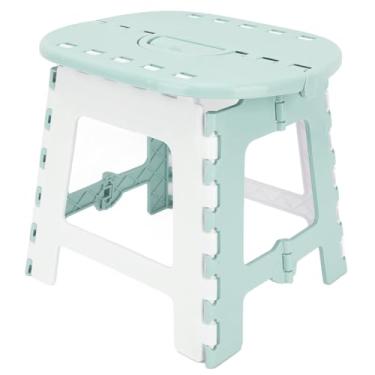 Imagem de Pequenas Fezes de Etapa Dobrável, Banquinho de Etapa de Plástico Com Tapetes de Pés Não Deslizantes, Portáteis para Adultos e Crianças, Fezes Dobráveis ​​Com Alça, Compacta e (Verde)