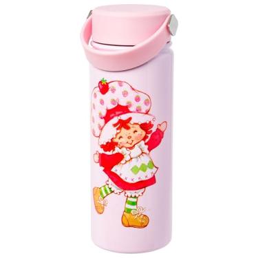 Imagem de Silver Buffalo Garrafa de água de aço inoxidável Strawberry Shortcake com alça giratória, 590 ml
