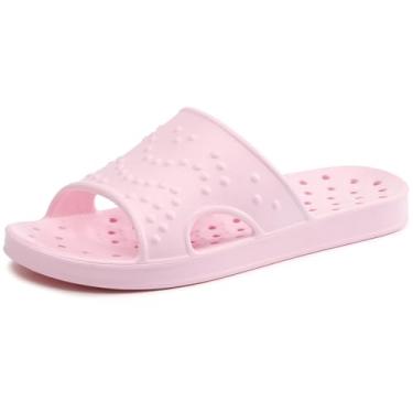 Imagem de shevalues Sapatos de banho femininos e masculinos com suporte de arco de secagem rápida para piscina, sandálias de praia leves com orifícios de drenagem, rosa, 8-9 Women/6.5-7.5 Men