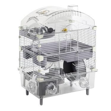 Imagem de LOOBMBNS Kit de gaiola de hamster 45,7 cm C x 28 cm L x 58 cm A com 3 plataformas, 2 combinações de banheira e tigela de comida, 2 rodas de exercícios, 3 portas, casa pequena, garrafa de água