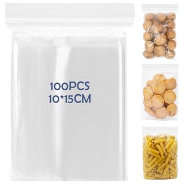 Imagem de Bolsa Ziplock (pacote com 100) - Sacos pequenos de 9,9 cm x 15 cm com fecho de zíper resselável, sacos de plástico transparente para alimentos, joias, lanches, doces, viagens, armazenamento