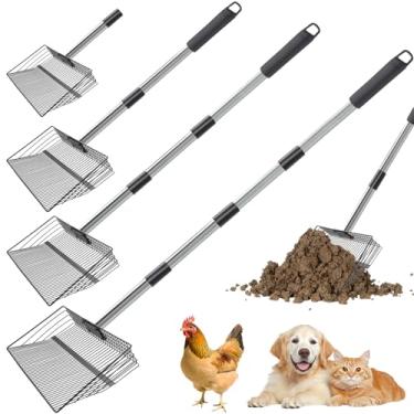 Imagem de Eikovia Pá grande de metal para cocô de galinha de 38 cm, acessórios para galinheiro, pá de estrume de galinha de 56 a 165 cm com alça, pá de cocô de cabra resistente 4 em 1 para fazendas, pátios