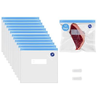 Imagem de Basicwise Conjunto de 12 sacos de armazenamento de alimentos herméticos e resseláveis reutilizáveis, durável e conveniente para frutas, legumes frescos, refeições cozidas e sobras compatíveis com a