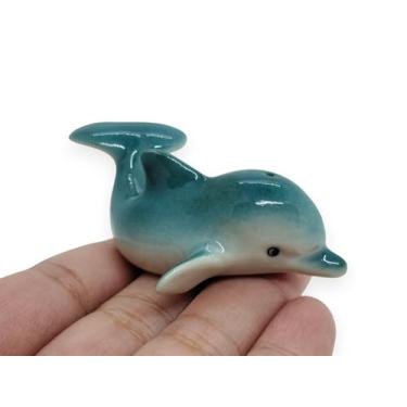 Imagem de WitnyStore Tiny 2½" Blue Dolphin Figurine - Miniature Hand Made Painted Ceramic Porpoise Fish Marine Mammal Sea Ocean Animals Porcelain Clay Decorative Collectible Figurines Home Décor