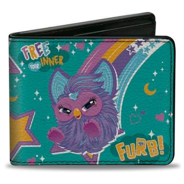 Imagem de Buckle-Down Furby Wallet, bidobrável, furby roxo Furby Free Your Inner Furb Rainbow multicolorido, couro vegano, Verde, 4.0" x 3.5", Casual