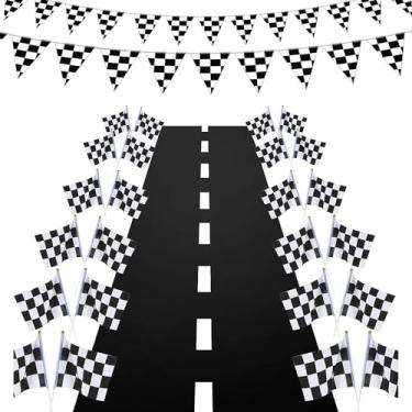 Imagem de YOELVN Cones de trânsito laranja de 17,78 cm decoração de festa com bandeiras quadriculadas de corrida, cones de plástico de treinamento esportivo de segurança de 28 cm com bandeiras de corrida,