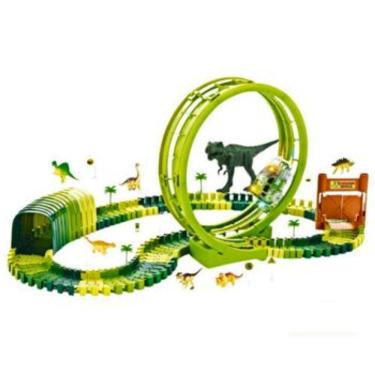 Imagem de Pista Dinossauro Track com Looping e Acessorios 119 Pecas DM Toys Carrinho com Luz e 7 Mini Dinos