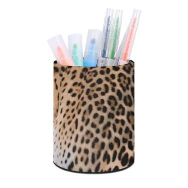 Imagem de VFKLT Porta-canetas de leopardo africano de poliuretano redondo, porta-lápis, copo mult...