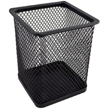 Imagem de Porta-Lápis e Caneta Quadrado Aramado de Metal Preto - Organizador de Mesa para Escritório e Home Office, Compacto e Resistente