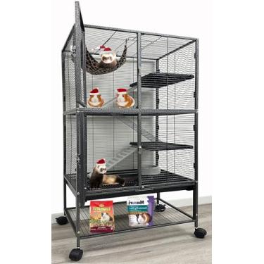 Imagem de GG 78 cm x 45 cm x 133 cm A unidade dupla de luxo com 4 camadas apertadas 1/5.1 cm, espaçamento de barra, grandes portas da frente, garrafa de água, tigela de comida, rede de furão, esquilo, chinchila