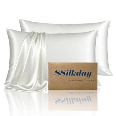 Imagem de Conjunto de 2 fronhas de seda de amoreira, tamanho Queen, ultramacias, macias, respiráveis, refrescantes para pessoas que dormem quentes, 2 fronhas de cetim de seda com zíper para cabelo e pele