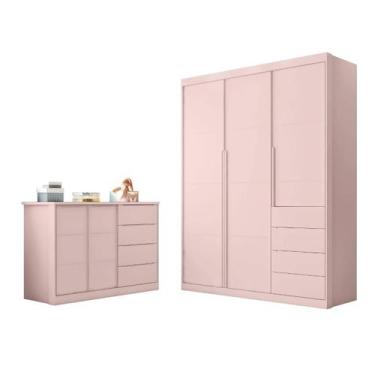 Imagem de Conjunto Infantil Roupeiro e Comoda Perola MDF Rosê Pheonix Baby