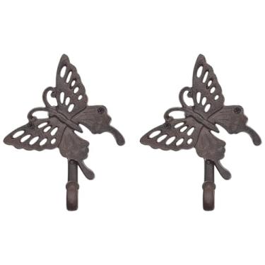 Imagem de RIXIGOOD Ganchos decorativos de parede de ferro fundido – Ganchos para casaco de borboleta marrom rústica resistente para pendurar porta-chaves, chapéu, toalha, entrada de casa de fazenda, decoração