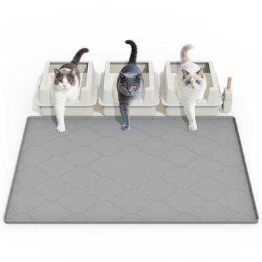 Imagem de Tapete de gato para caixa de areia, 96,5 x 66 cm grande tapete de silicone para armadilha de areia para gatos, fácil de limpar para controle de dispersão, macio em patas de gatinho, impermeável, à
