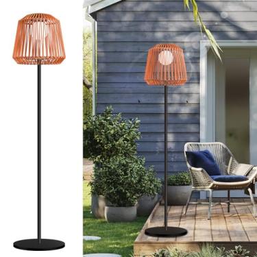 Imagem de Evelynsun Luminária de chão solar para uso externo, luz de vime de vime com poste e base de metal, luz de jardim à prova d'água alimentada por energia solar para quintal, pátio, casamento, decoração
