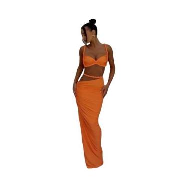 Imagem de Conjunto De Saia E Sutiã Franzido Com Bandagem De Verão Feminino, Gola