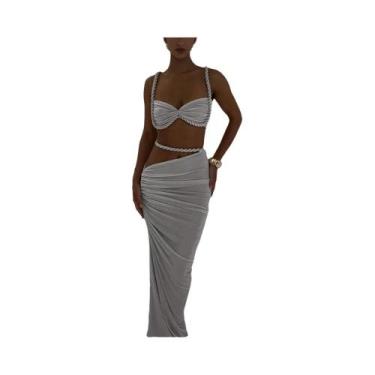 Imagem de Conjunto De Saia E Sutiã Franzido Com Bandagem De Verão Feminino, Gola
