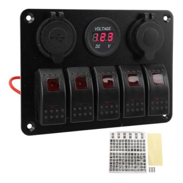 Imagem de 5 Painel de interruptor de gangues liga de alumínio Alumínio IP65 Resistente à água Pré -fio Dual Cigarro USB Toltímetro de isqueiro para caminhão marítimo RV (Vermelho)