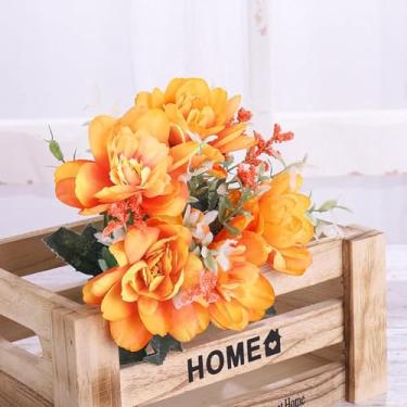 Imagem de Buquê de luxo de flores artificiais de orquídea de seda para arranjo de flores falsas rosa, decoração para casa, casamento, sala de estar (laranja)